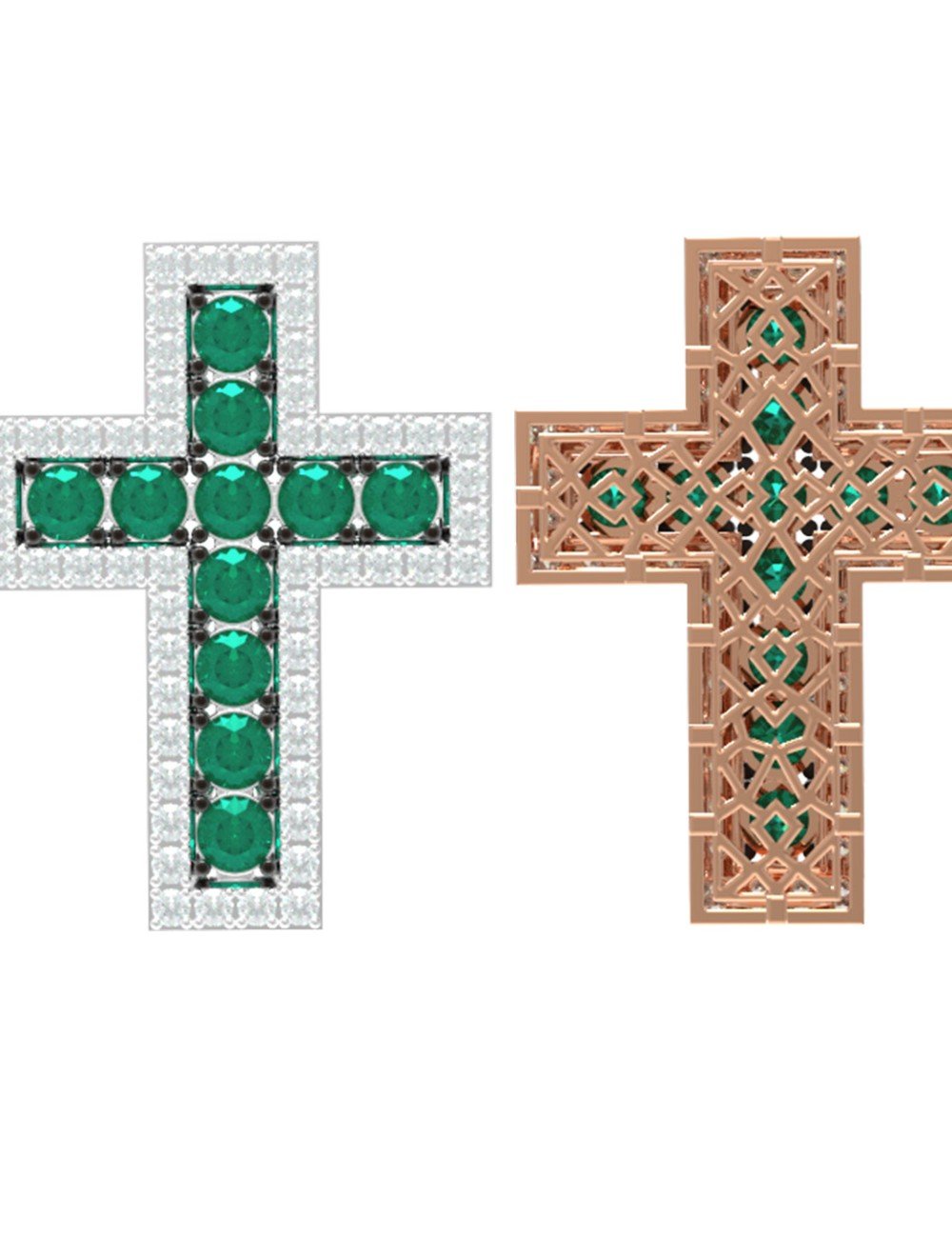 Крест из золота c бриллиантами и изумрудом