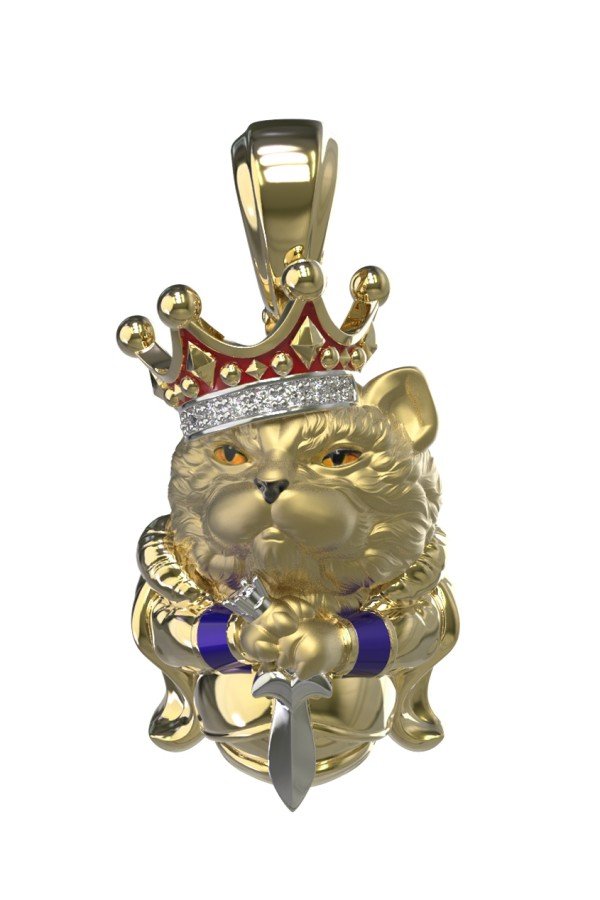 Подвеска из лимонного золота c эмалью, бриллиантами и рубином