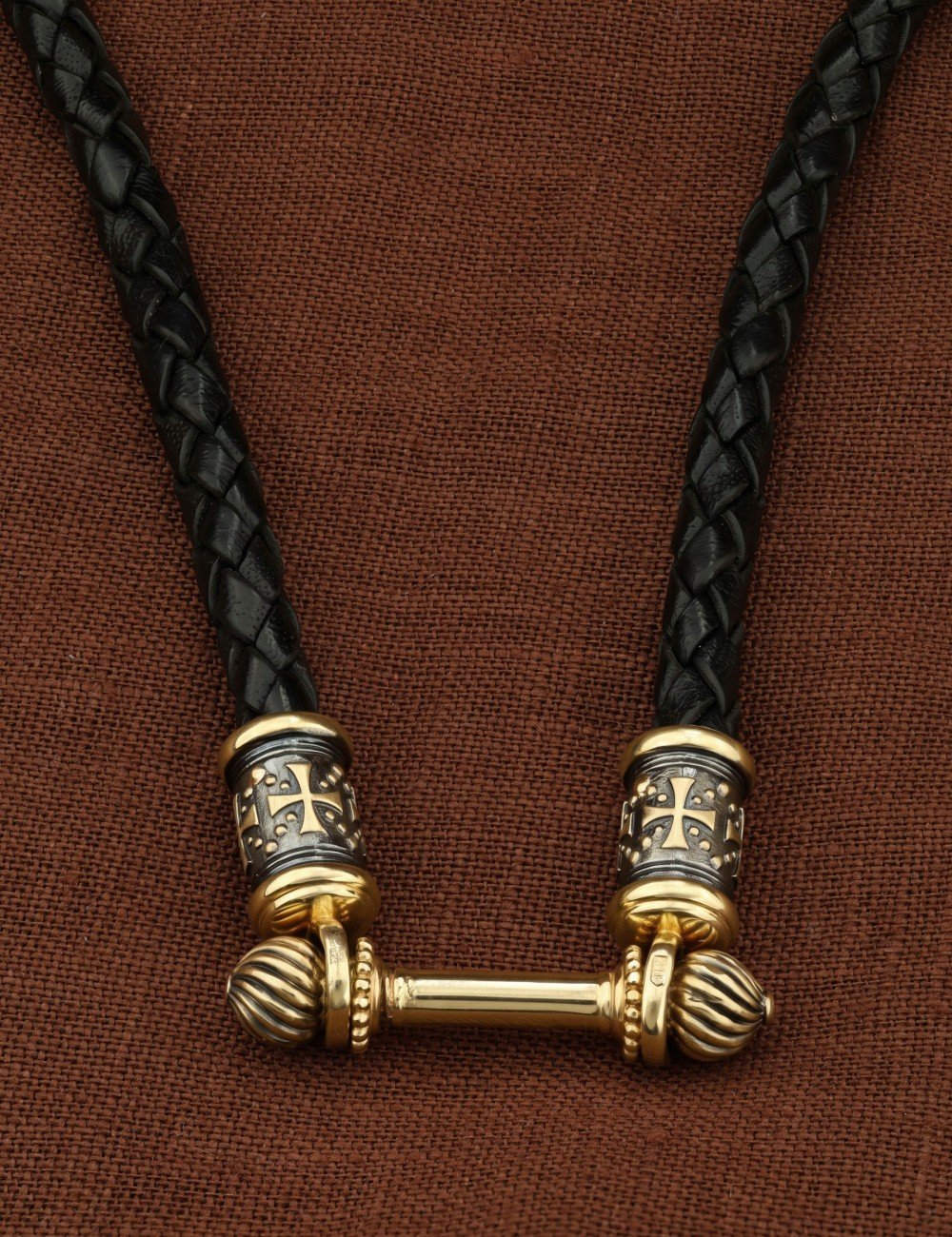 Гайтан из лимонного золота c кожаным шнурком