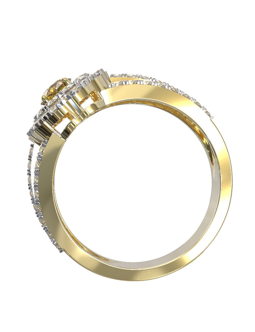 Кольцо из лимонного золота c бриллиантами и сапфиром