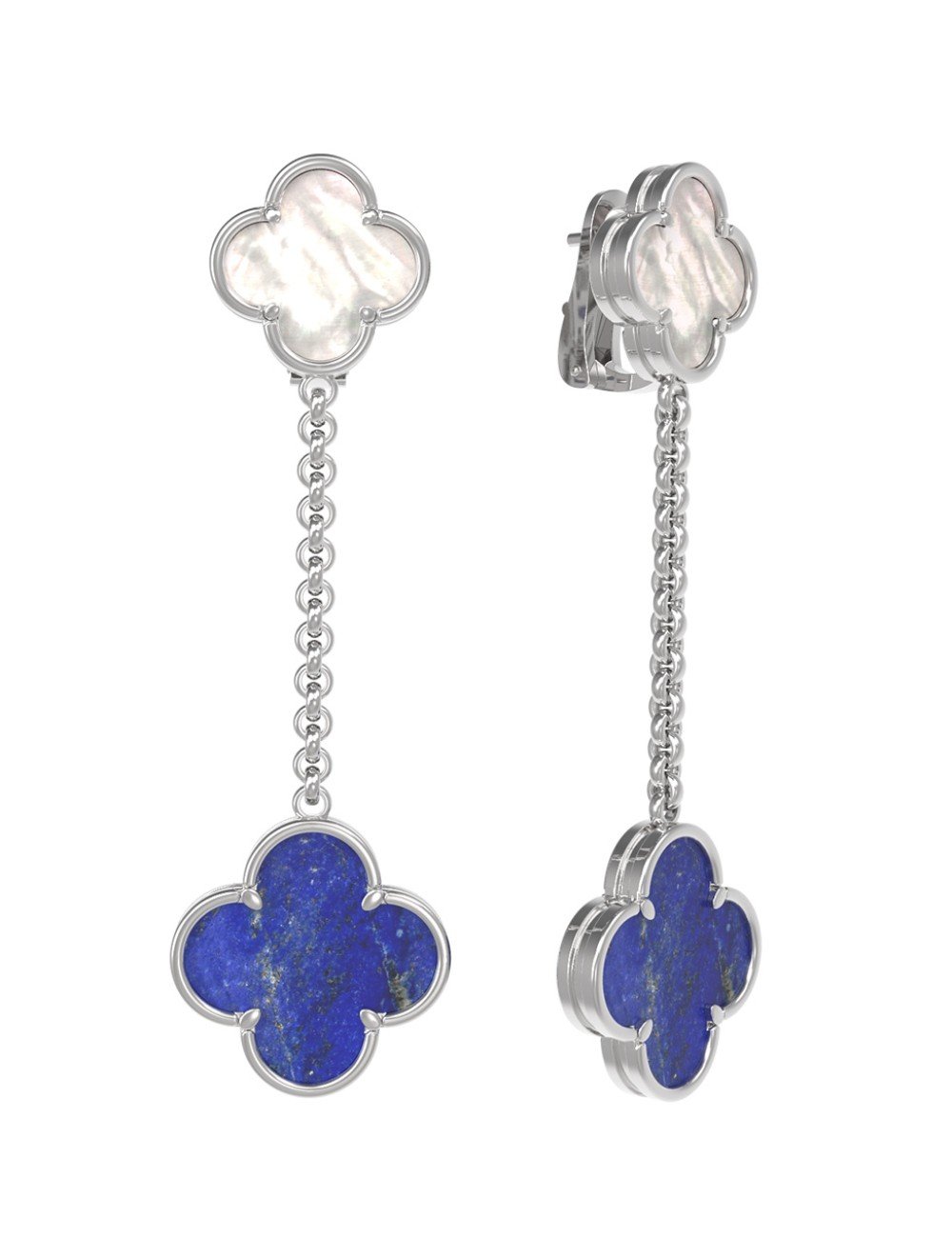 Серьги из белого золота c лазуритом и перламутром