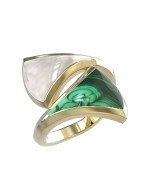 Кольцо из лимонного золота c малахитом и перламутром