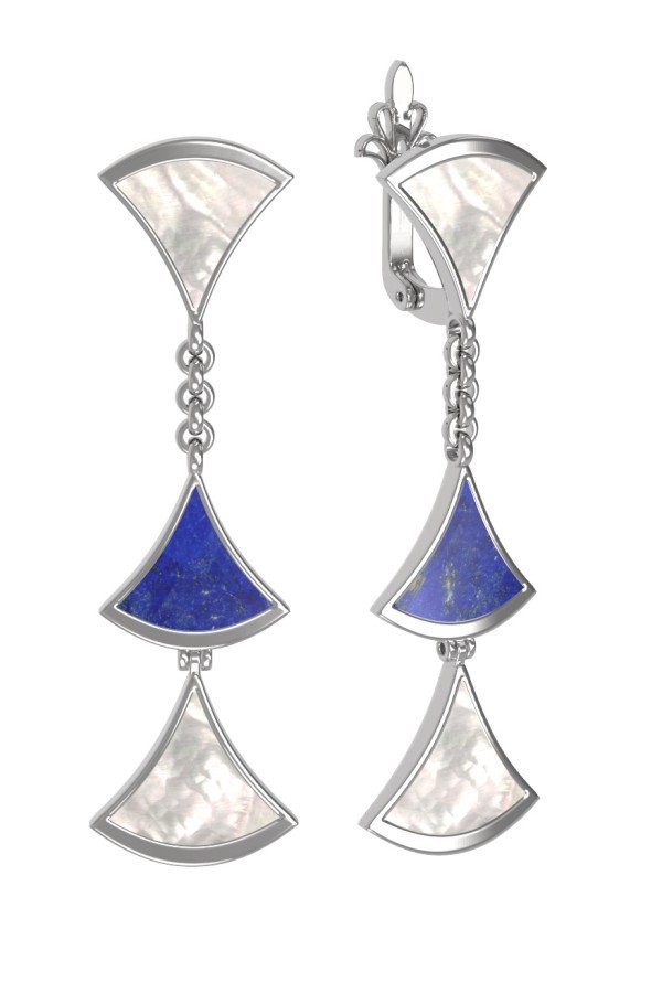 Серьги из белого золота c лазуритом и перламутром