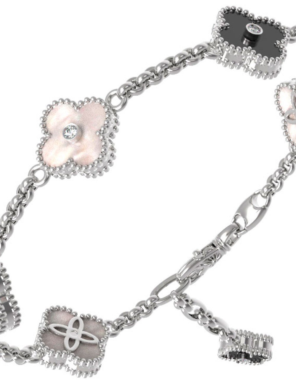 Браслет из белого золота c бриллиантами, ониксом и перламутром