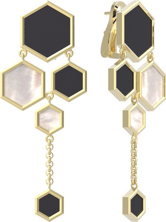 Серьги из лимонного золота c ониксом и перламутром