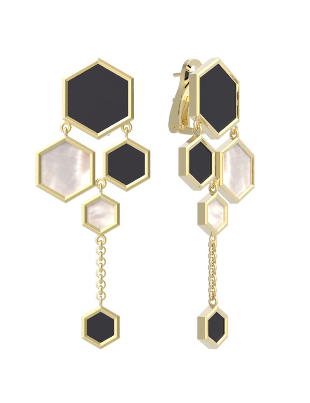 Серьги из лимонного золота c ониксом и перламутром