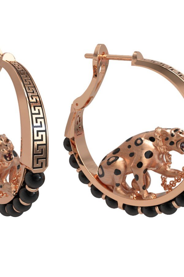 Серьги из золота c эмалью и ониксом