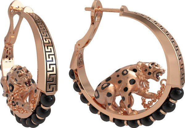 Серьги из золота c эмалью и ониксом