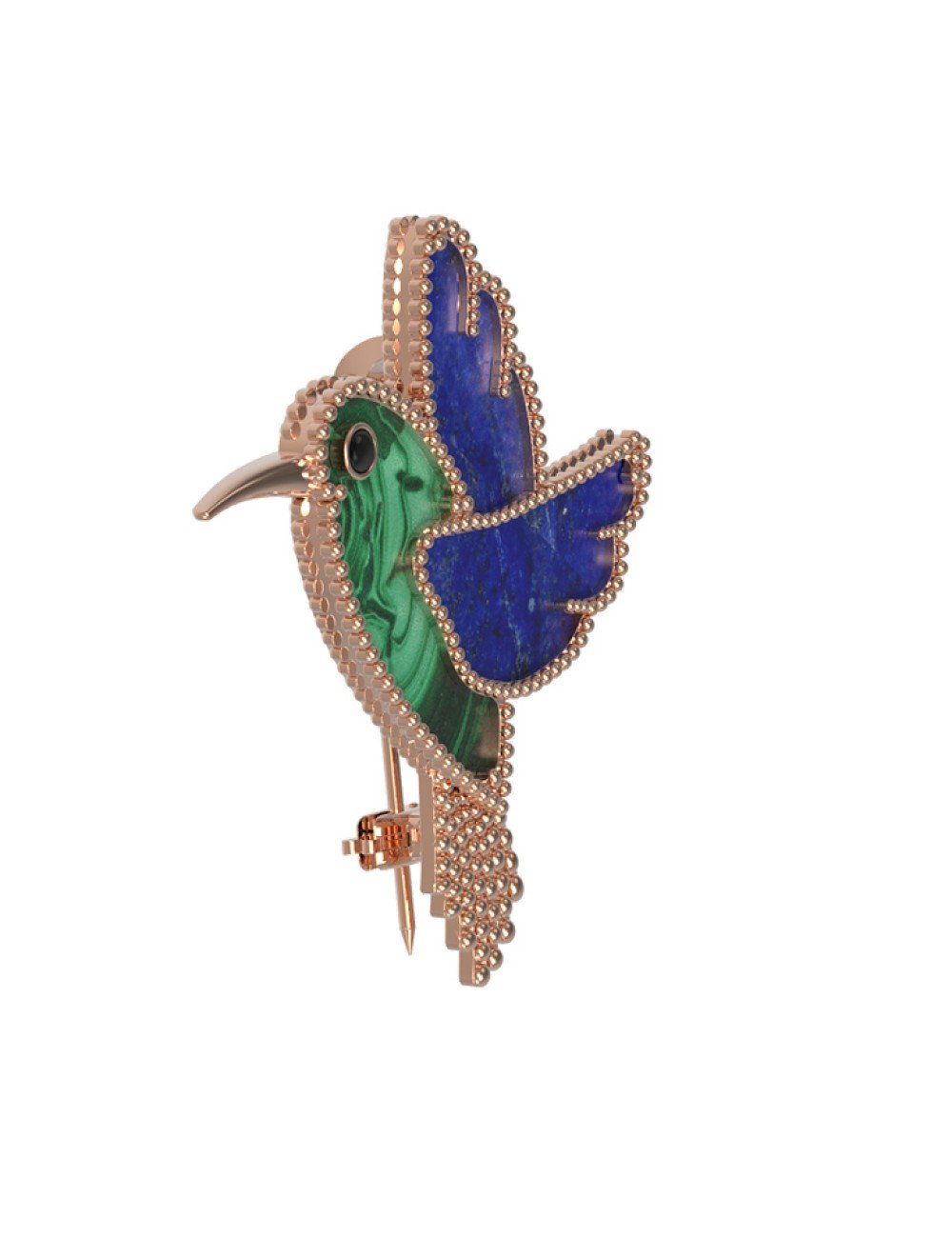 Брошь из золота c эмалью, лазуритом и малахитом