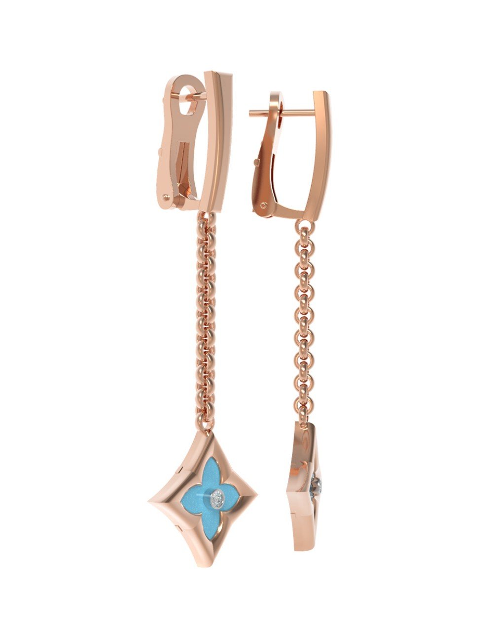 Серьги из золота c бриллиантами и бирюзой