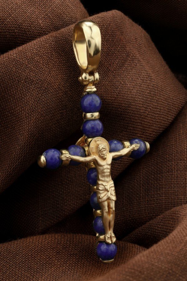 Крест из лимонного золота c лазуритом