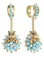Серьги из лимонного золота c эмалью и бирюзой