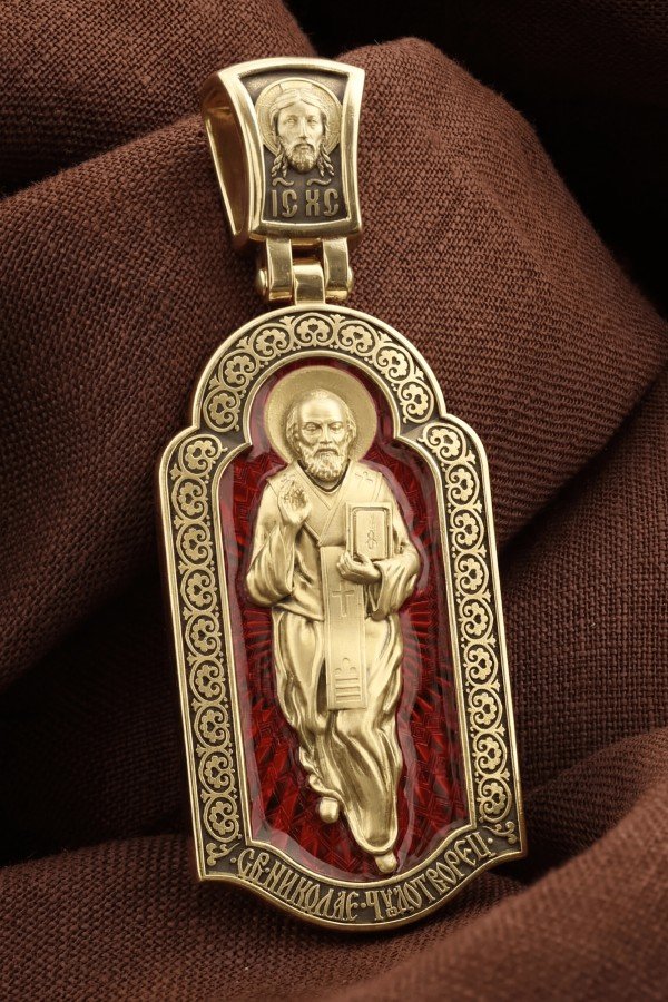 Образок из лимонного золота c эмалью