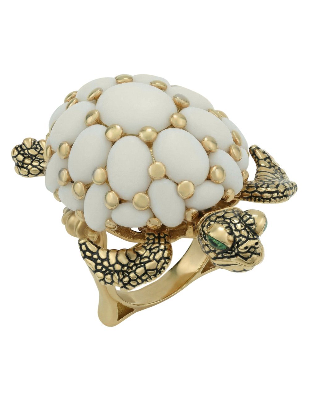 Кольцо из лимонного золота c эмалью и бивнем мамонта