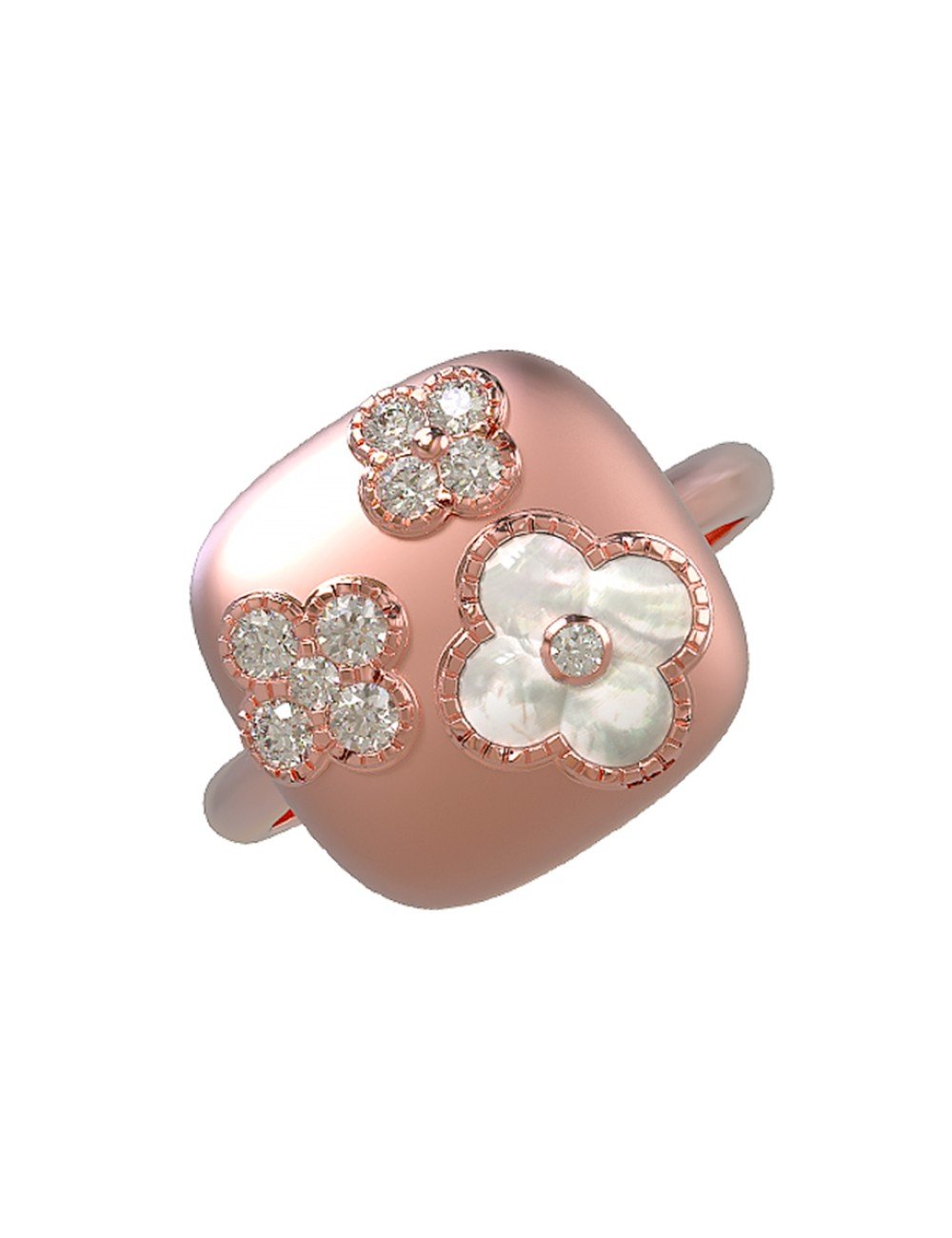 Кольцо из розового золота c бриллиантами и перламутром