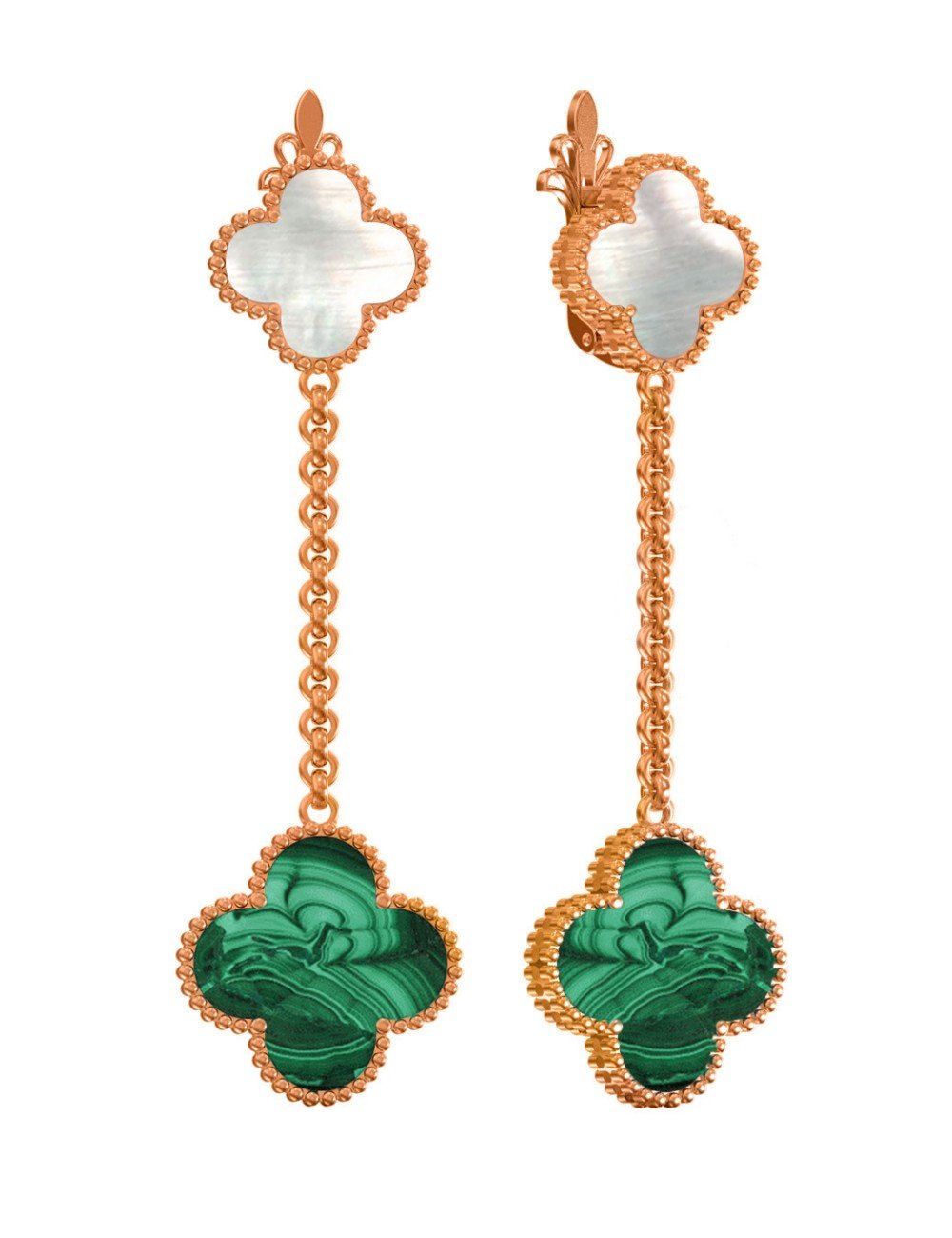 Серьги из золота c малахитом и перламутром