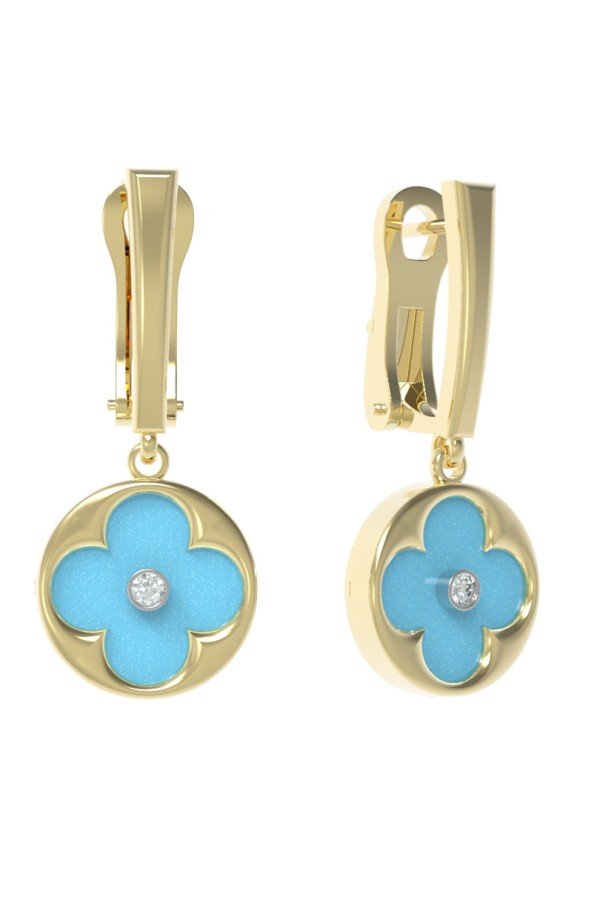 Серьги из лимонного золота c бриллиантами и бирюзой