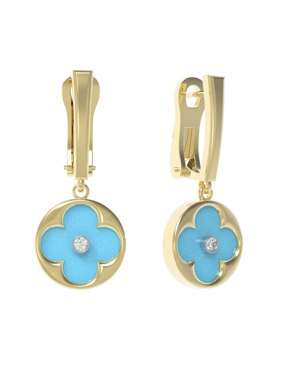 Серьги из лимонного золота c бриллиантами и бирюзой