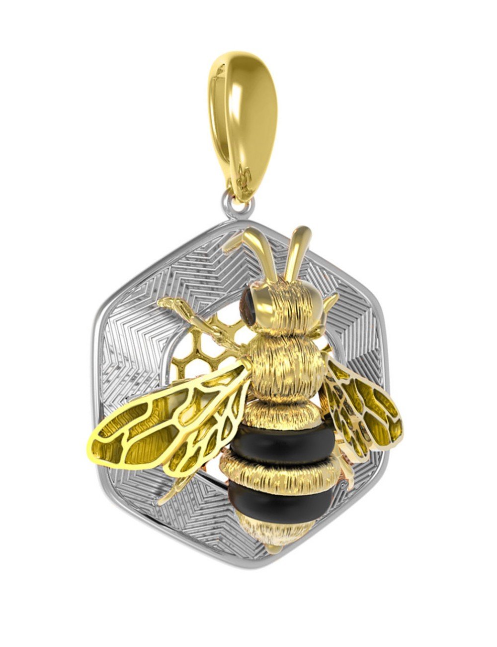 Подвеска из лимонного золота c эмалью, ониксом и эмалью