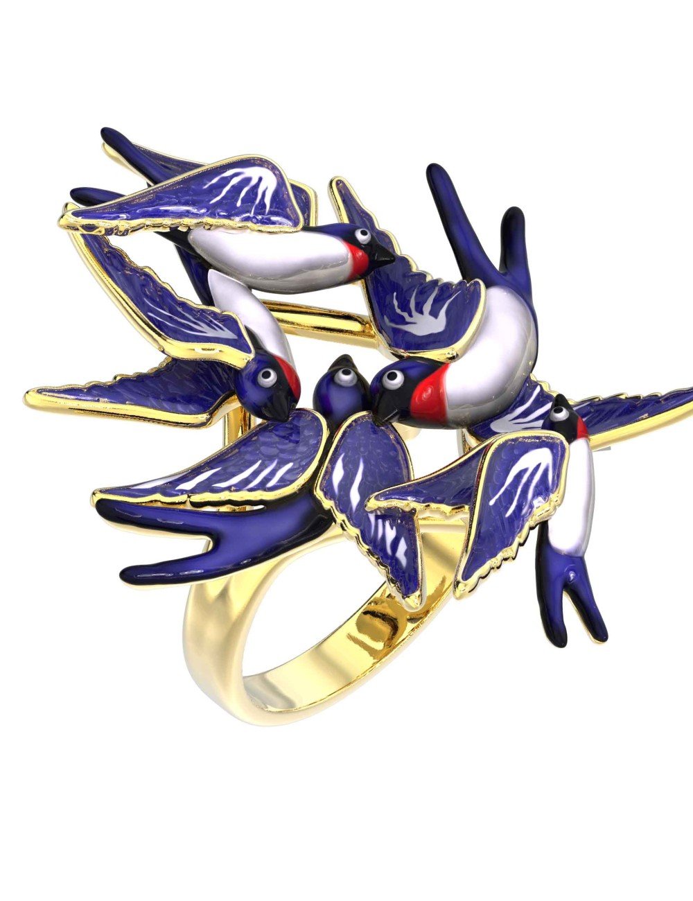 Кольцо из лимонного золота c эмалью