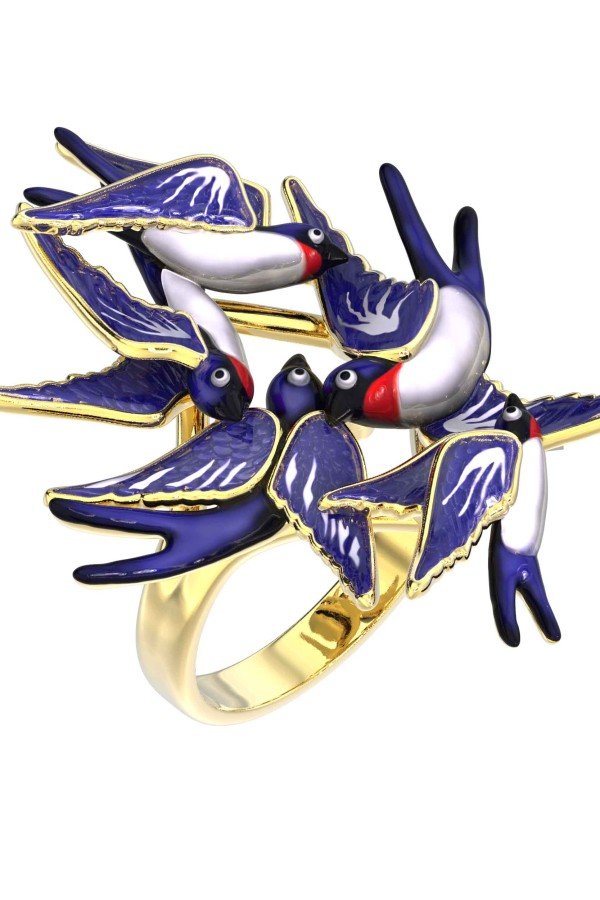 Кольцо из лимонного золота c эмалью