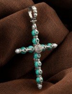 Крест из белого золота c жемчугом и бирюзой