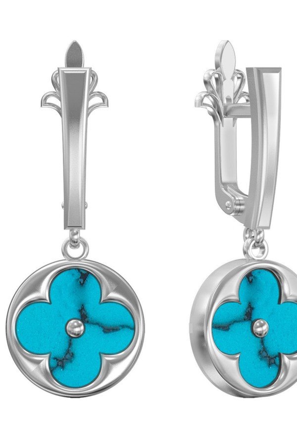 Серьги из белого золота c бирюзой