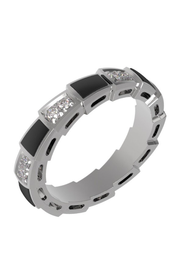 Кольцо из белого золота c бриллиантами и ониксом