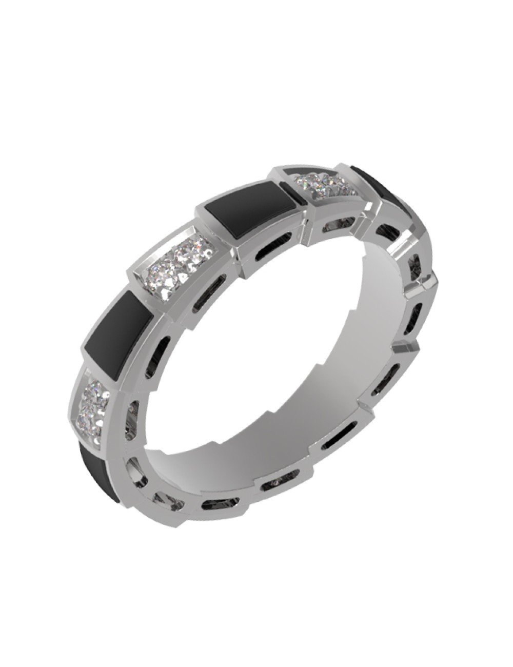 Кольцо из белого золота c бриллиантами и ониксом