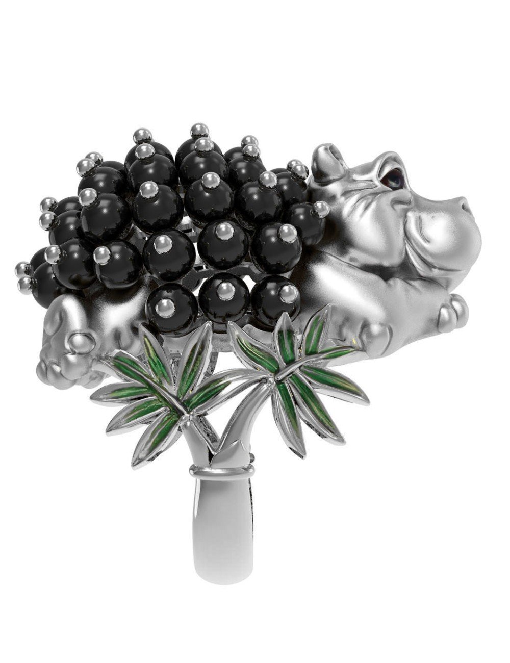 Кольцо из белого золота c эмалью и ониксом