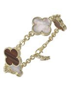 Браслет из лимонного золота c тигровым глазом и перламутром