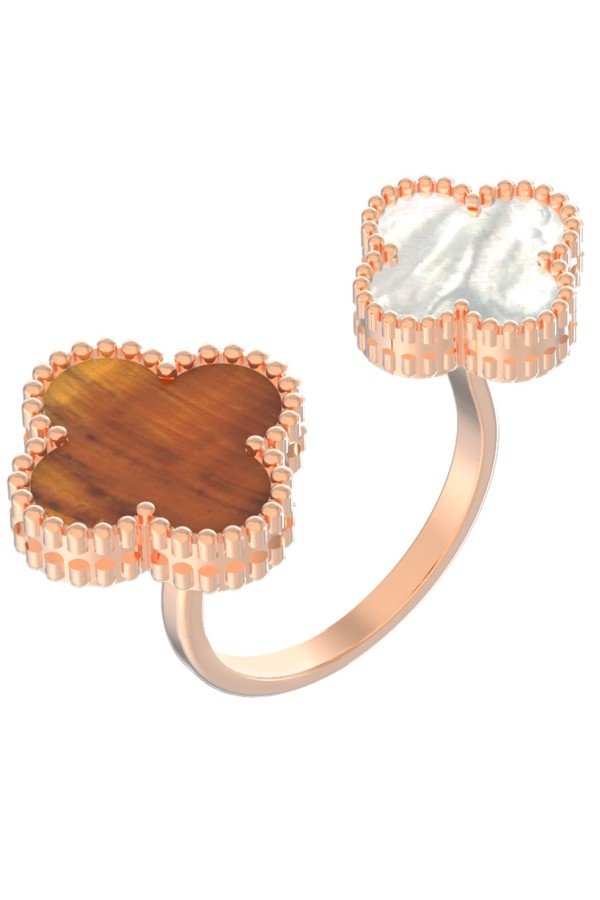 Кольцо из золота c тигровым глазом и перламутром