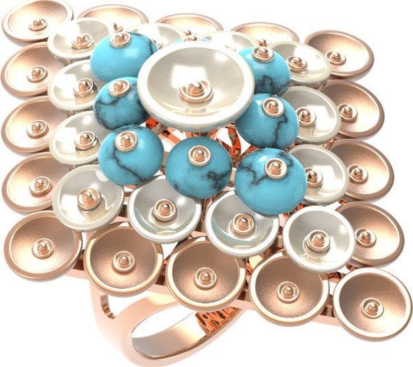 Кольцо из золота c бирюзой и перламутром