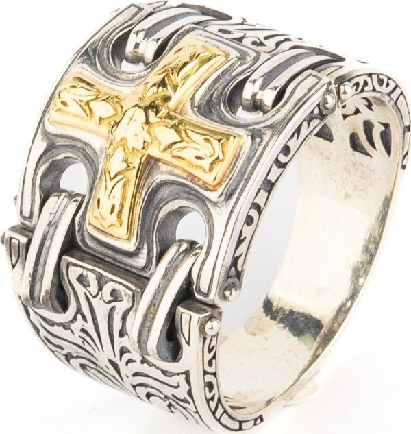 Кольцо из серебра и золота c рубином