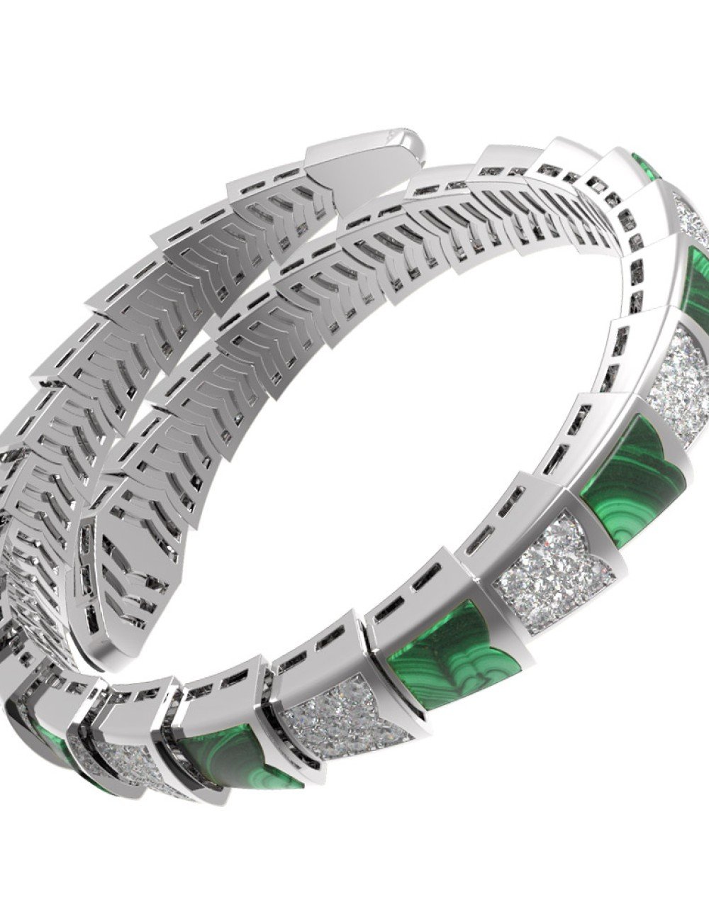 Браслет из белого золота c бриллиантами и малахитом