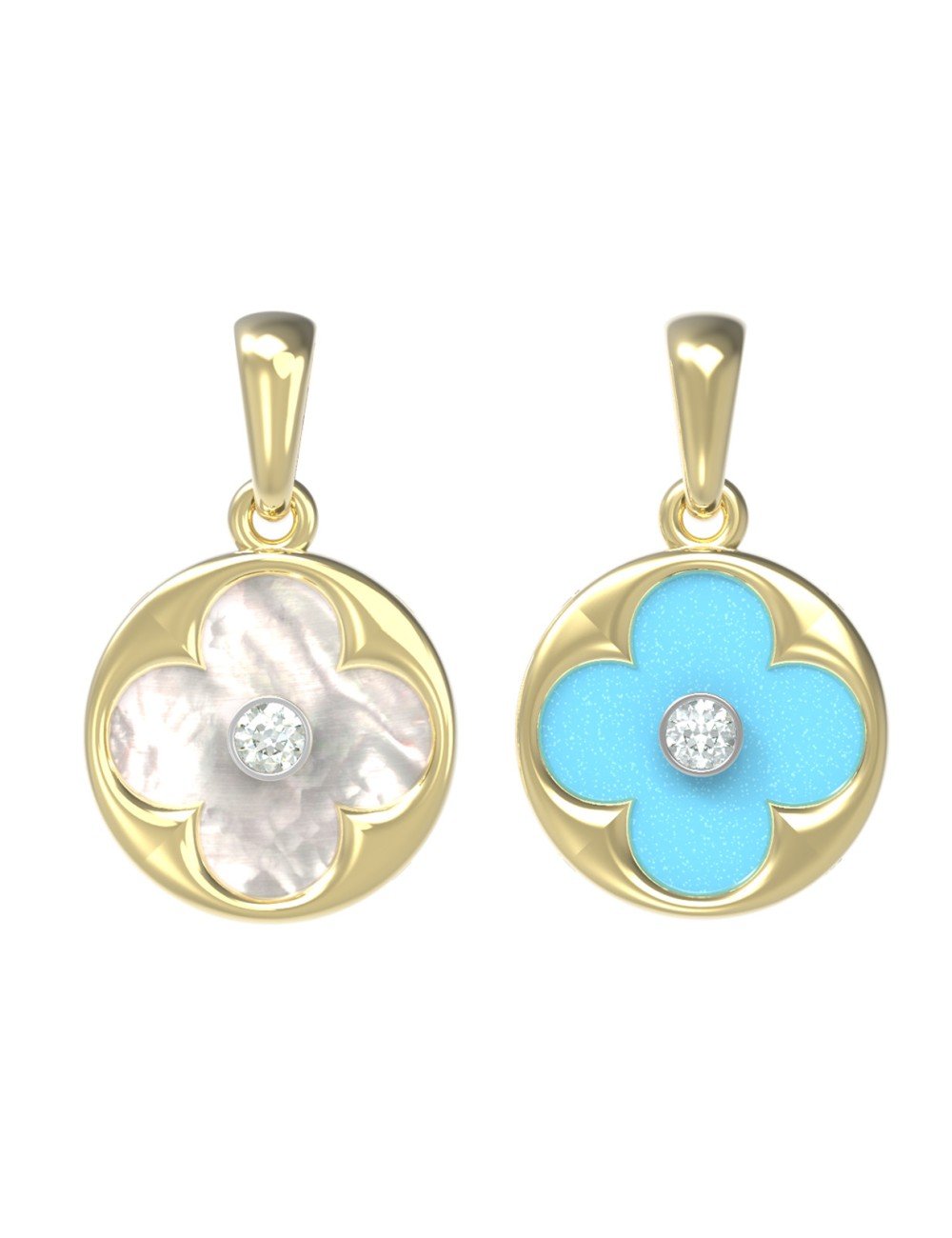 Подвеска из лимонного золота c бриллиантами, бирюзой и перламутром