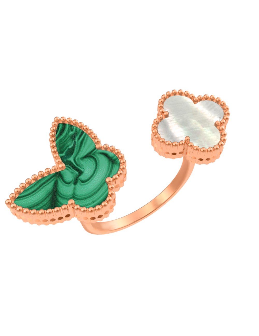 Кольцо из золота c малахитом и перламутром