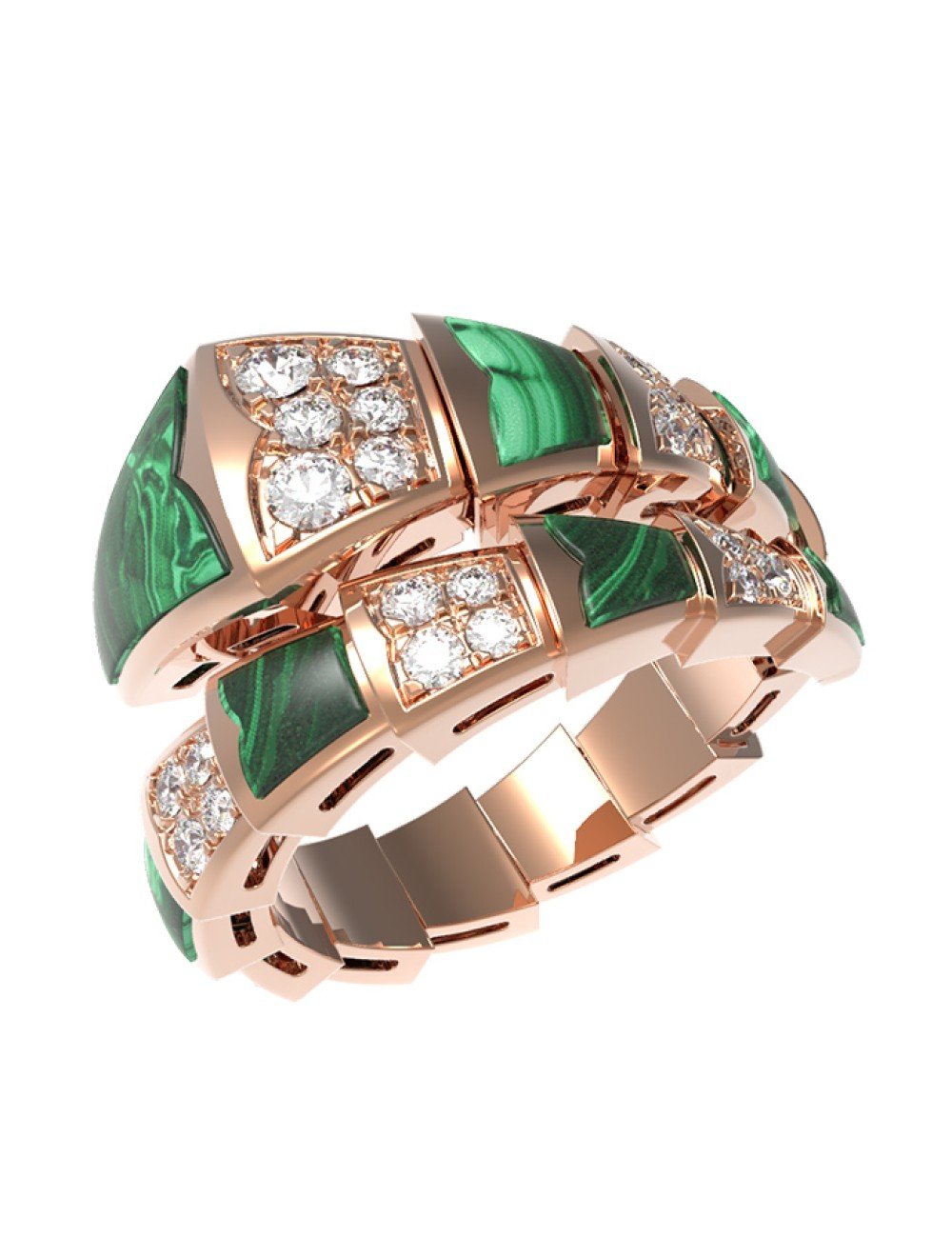 Кольцо из золота c бриллиантами и малахитом