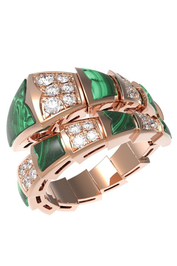 Кольцо из золота c бриллиантами и малахитом