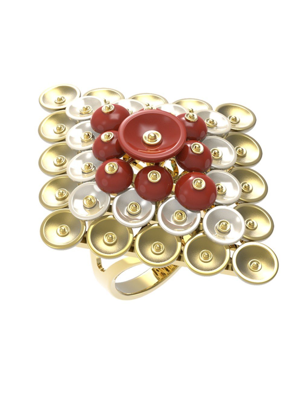 Кольцо из лимонного золота c агатом и перламутром