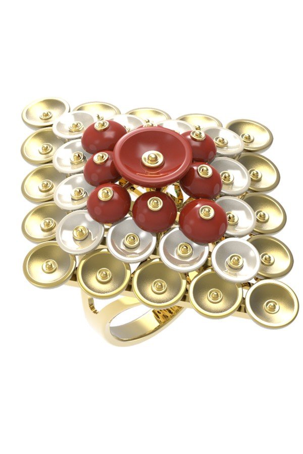 Кольцо из лимонного золота c агатом и перламутром