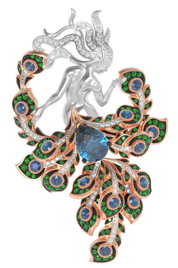 Брошь из золота c фианитом и топазом London