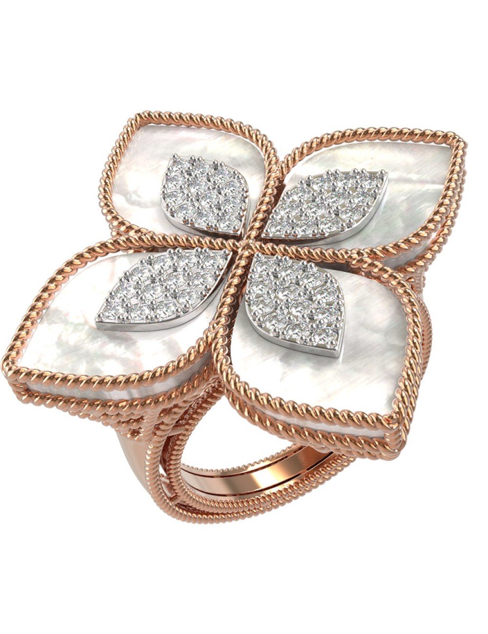 Кольцо из золота c бриллиантами и перламутром