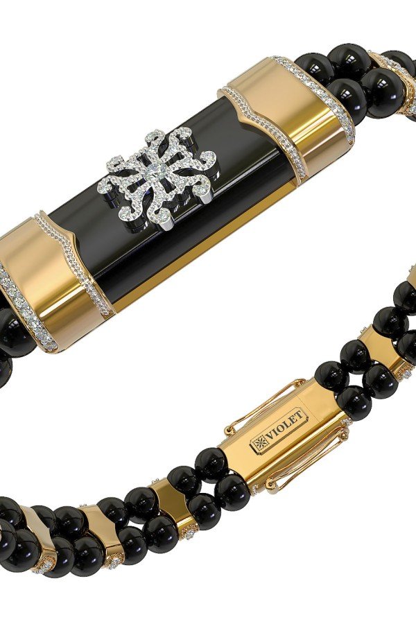 Браслет из лимонного золота c бриллиантами и ониксом