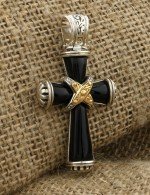 Крест из серебра и золота c ониксом и рубином