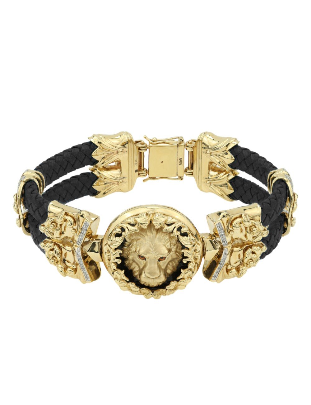 Браслет из лимонного золота c эмалью, бриллиантами, шнурком и ониксом