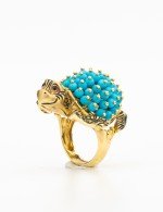 Кольцо из лимонного золота c эмалью и бирюзой