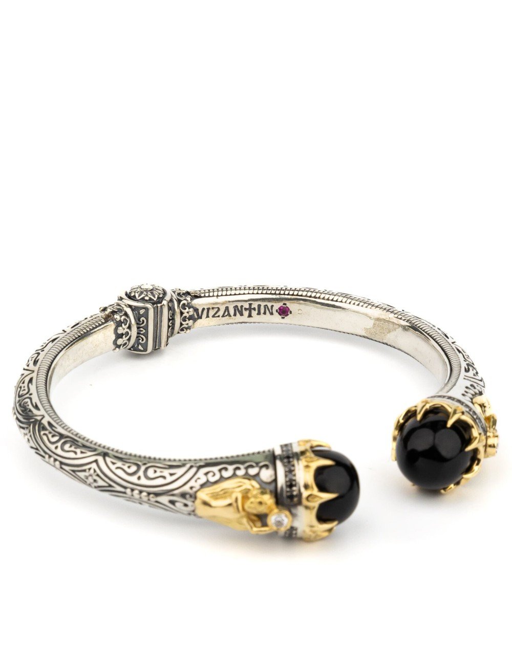 Браслет из серебра и золота c бриллиантами, ониксом и рубином