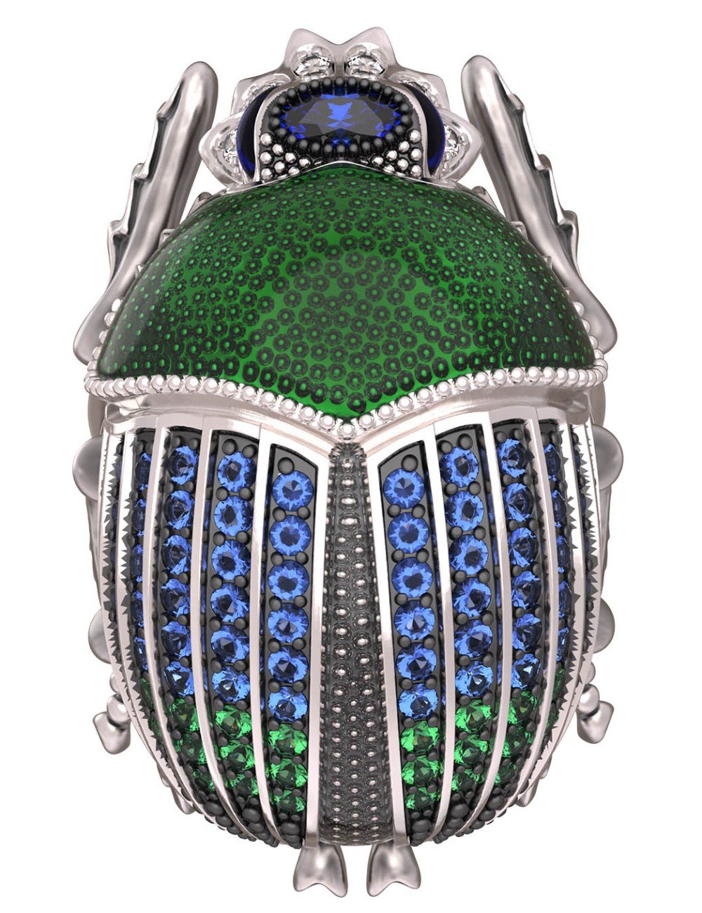 Кольцо из белого золота c эмалью, фианитом и сапфиром