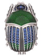 Кольцо из белого золота c эмалью, фианитом и сапфиром